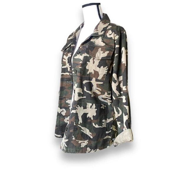 Anthropology Sanctuary Camo Print Cargo Jacket Sz M Green Brown Utility Casual - Picture 2 of 8